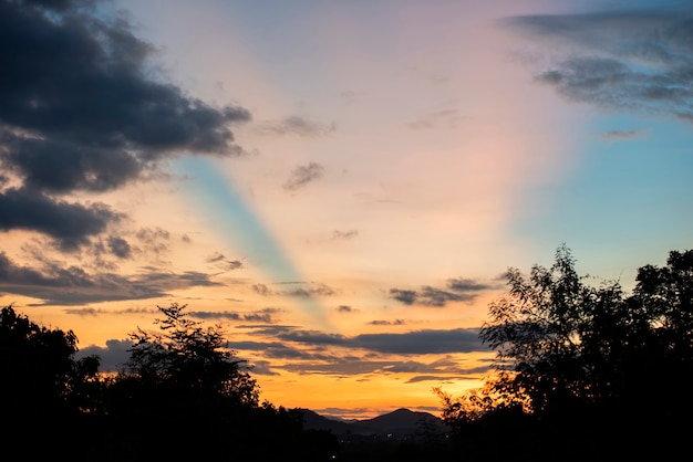 Sky beautiful nature morning sunrise or sunset scenery red sky orange and blue clouds