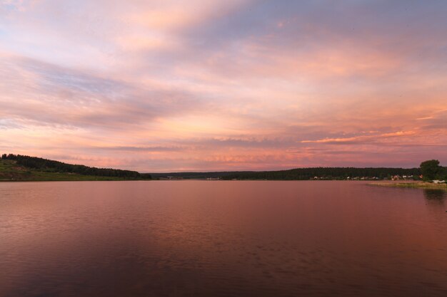 The sky beautiful sunset on the lake