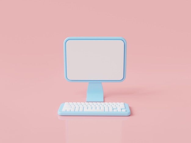 Photo sky blue computer display blank screen display icon isolated on pink background with copy space modern desktop pc cartoon minimal style 3d rendering illustration