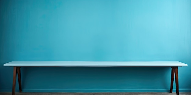 Photo sky blue wall and vacant turquoise table