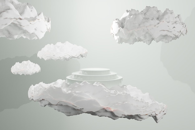 Небо облако белый голубой пастельный фон 3D-рендеринг геометрический минимальный фон с подиумом. Дизайн дисплея продукта, баннер, крем, мода, роскошь, косметическая реклама. Подиум или помост Имитация неба