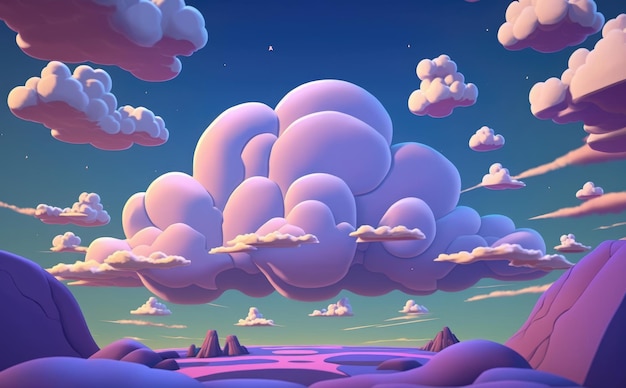 A sky clouds cartoon background illustrations for kids cartoon style ai generated