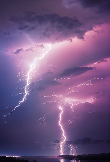 Premium Photo | Sky and clouds with lightning.