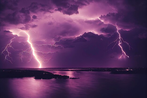 Sky and clouds with lightning.