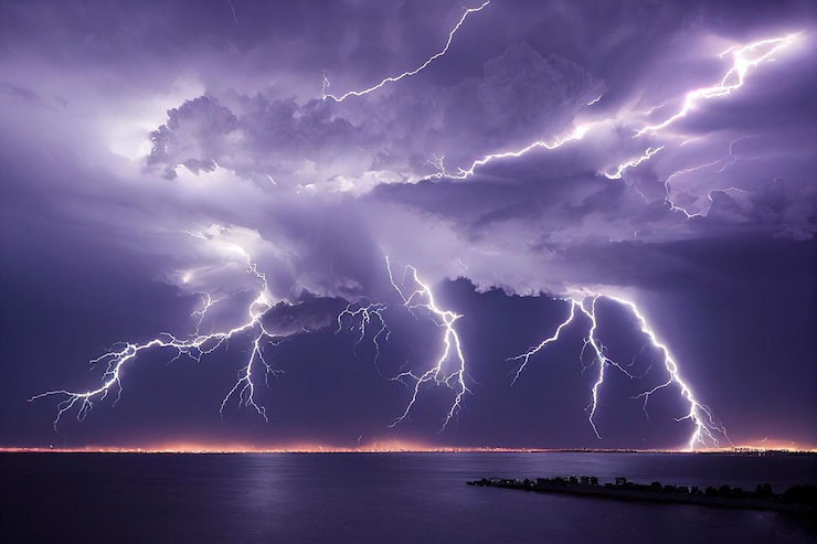 Photo sky and clouds with lightning.