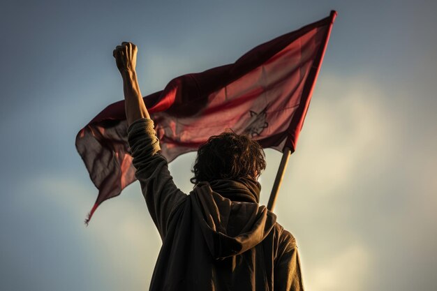 Foto folla del cielo che agita la protesta giorno della libertà persona bandiere sciopero dimostrazione politica