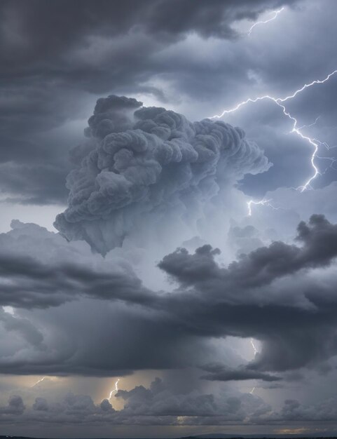 写真 暗い雲と劇的なコントラストをもたらす嵐の中の空