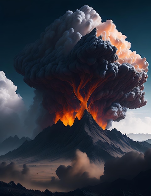 Sky explosion mountain danger and nature erupting generated by AI