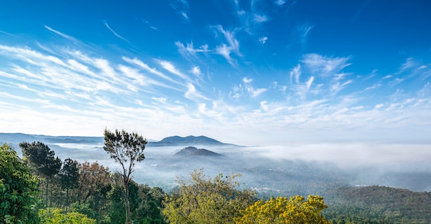 Sky high mount in clouds view from garden in mexico