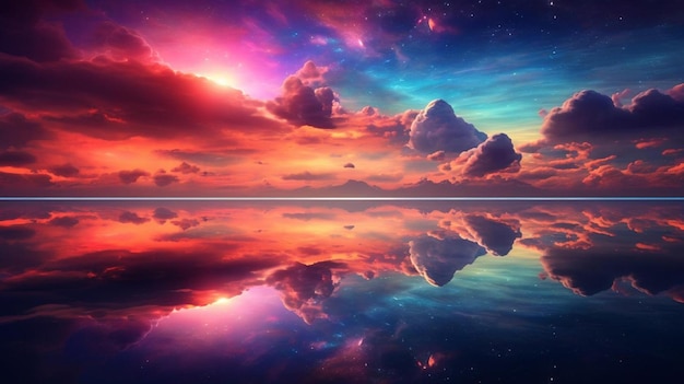 the sky is reflected in the water