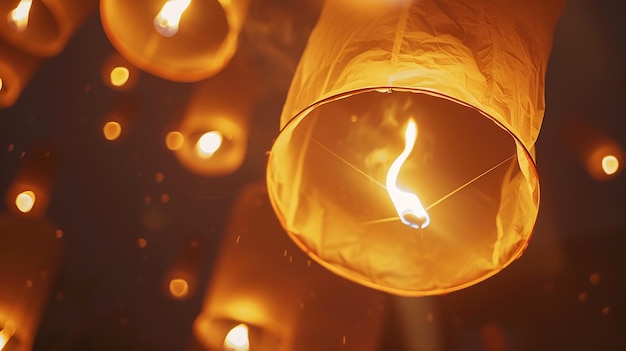 Photo sky lanterns firework festival loy krathong and yi peng festival in chiangmai thaila generative ai