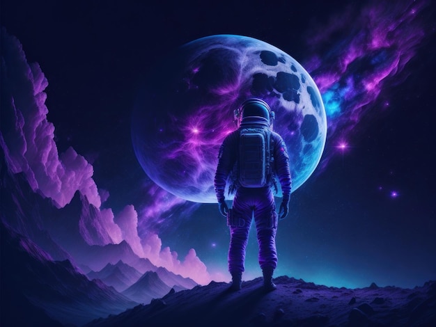 Sky like nebula night with an astronaut Ai generated