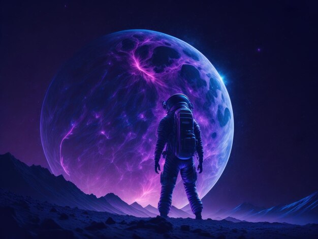 Sky like nebula night with an astronaut Ai generated