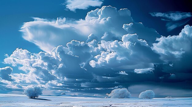 Foto il cielo incontra il paesaggio invernale il cumulo galleggia sopra ai generative