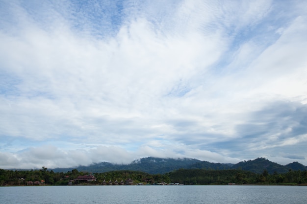 Sky, mountains and rivers.