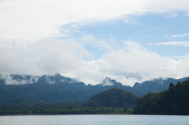 Sky, mountains and rivers.