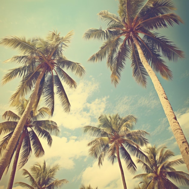 Photo the sky behind palm trees immersed in vintage aesthetics eliciting nostalgia