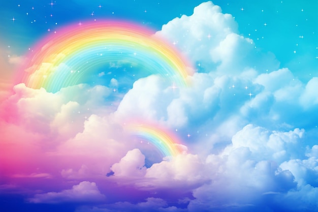 Sky rainbow background with glowing moon design