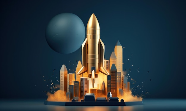 sky rocket on small business concept with an enlarged