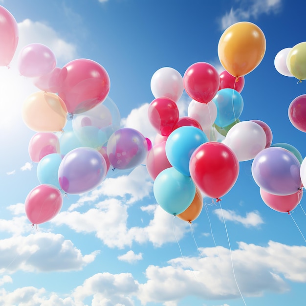 Небесный карнавал. Разноцветные воздушные шары танцуют над синим.