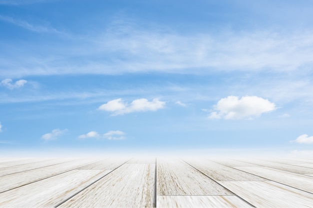 Sky scene with wooden floor