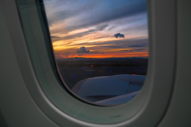 Photo sky seen through airplane window