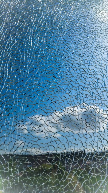 Sky seen through broken glass