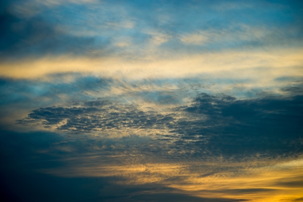 Sky and sun Blue and orange in the sky in summer.