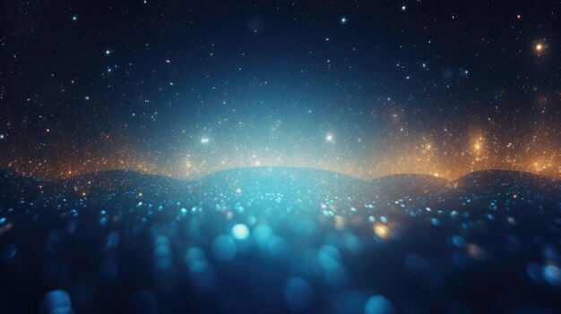 Sky textured space background with blue glittering defocused lights