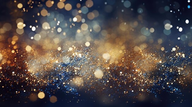 Sky textured space background with gold blue glittering defocused lights