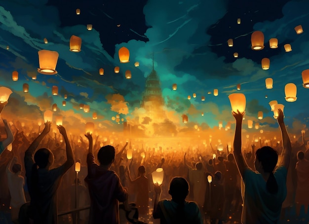 Photo sky tradition light thailand celebration festival balloon lantern travel night candle asia culture