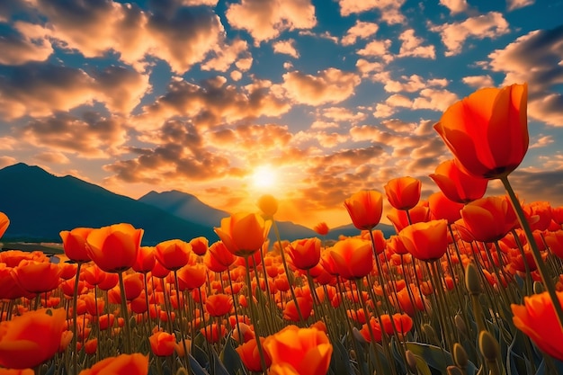 Sky Over Vibrant Tulip Fields