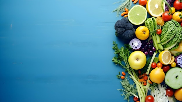 Sky View of Fresh Vegetable and Fruit Array