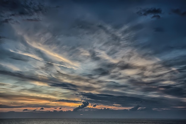 sky above water / texture background, horizon sky with clouds on the lake