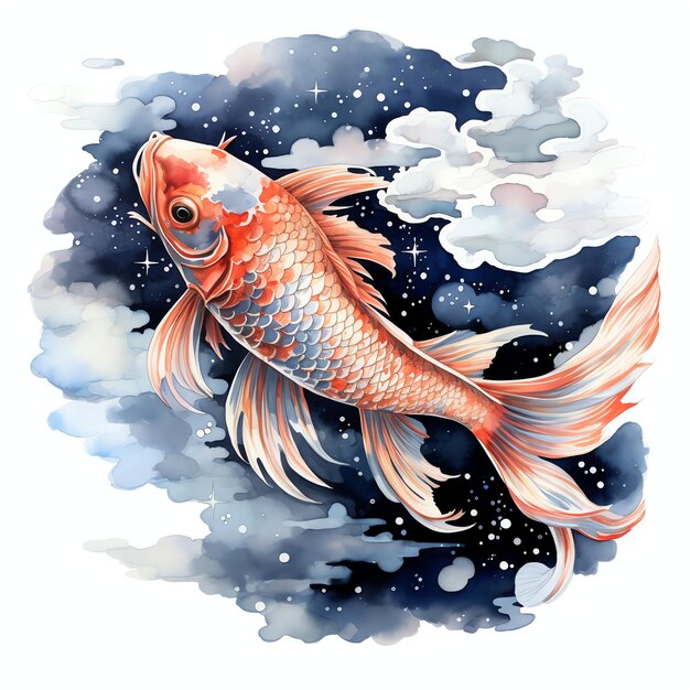 Photo sky whiskered koi fantasy sky night gazing watercolor