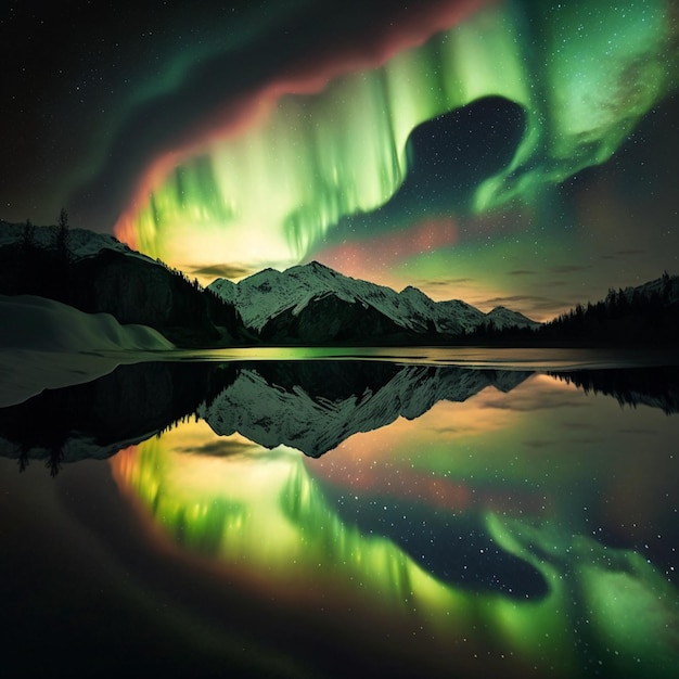 A sky with the aurora borealis above it