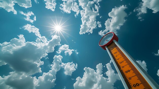 写真 明るい太陽と温度計の空