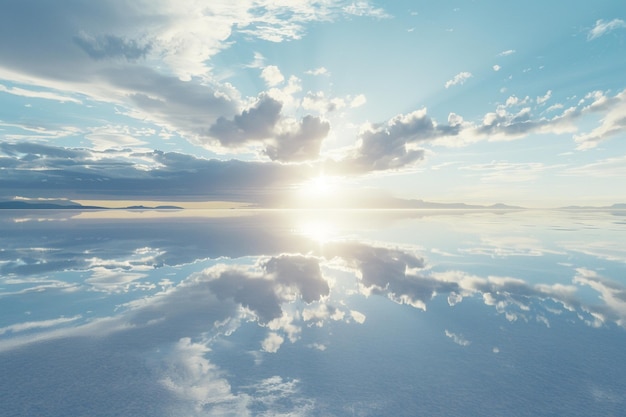 Foto un cielo con nuvole e il sole che si riflette sull'acqua