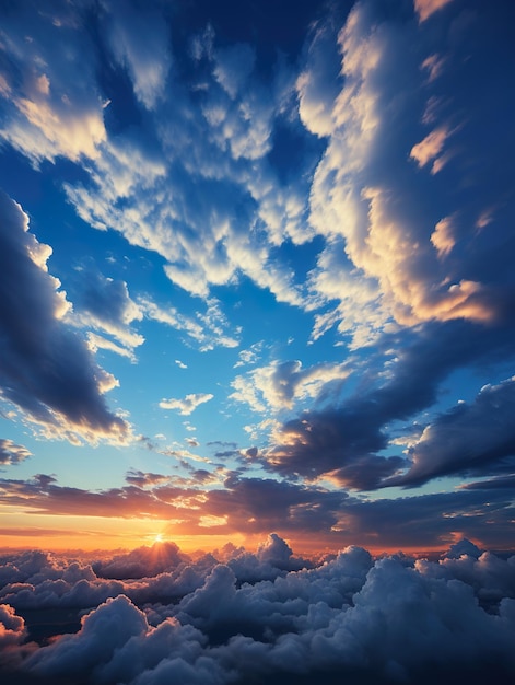 a sky with clouds and the sun setting behind the clouds