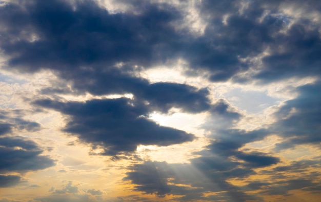 Sky with dark gray clouds before rai