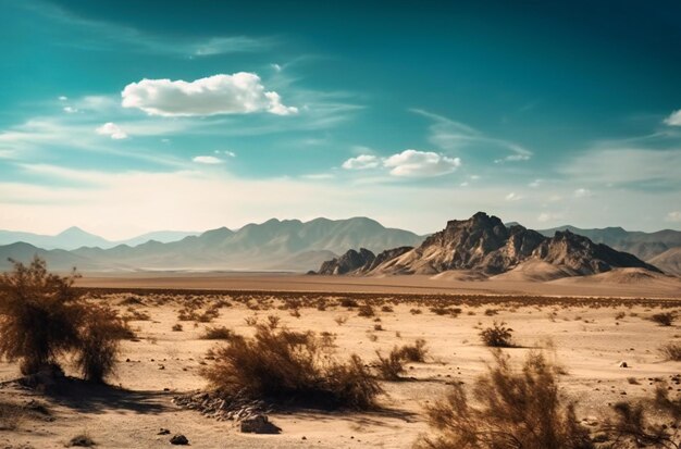 The sky with mountains behind it and the desert