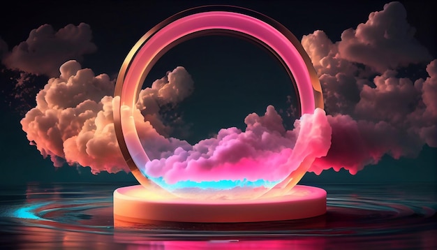 Sky with pink clouds and circle Created with Generative AI