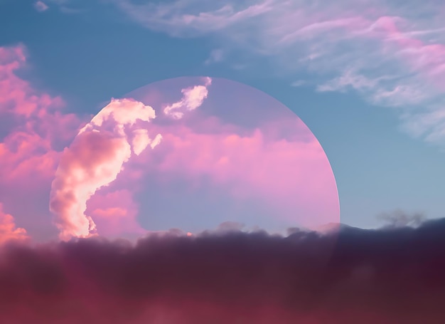 Sky with pink clouds and circle