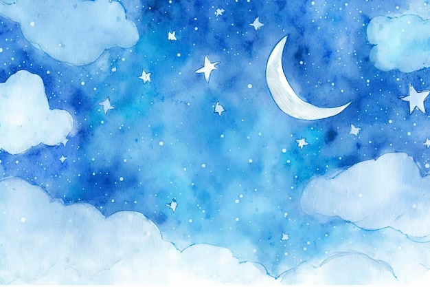 Photo sky with stars and moon, watercolor