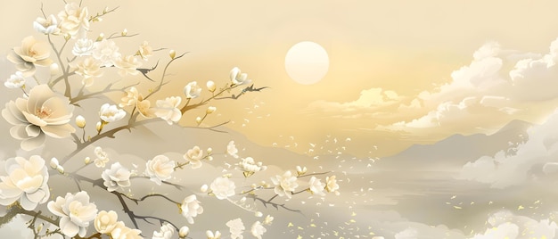 Photo skycloud background art anime background sakura season illustration illustration background airy bac