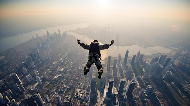 Photo skydiver falls through the air