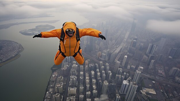 Photo skydiver falls through the air