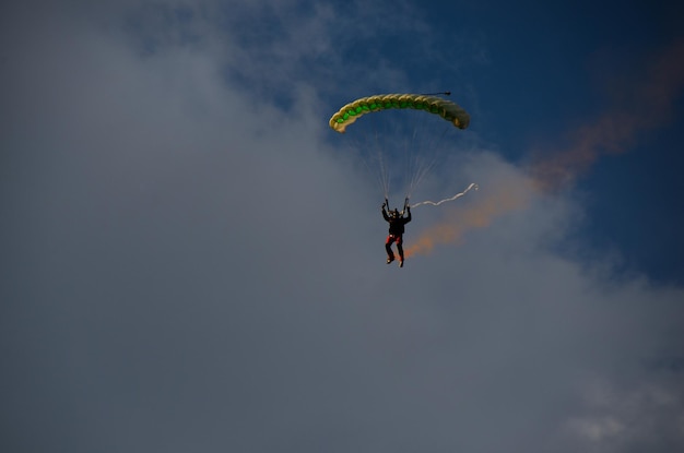 Skydiver with smoke