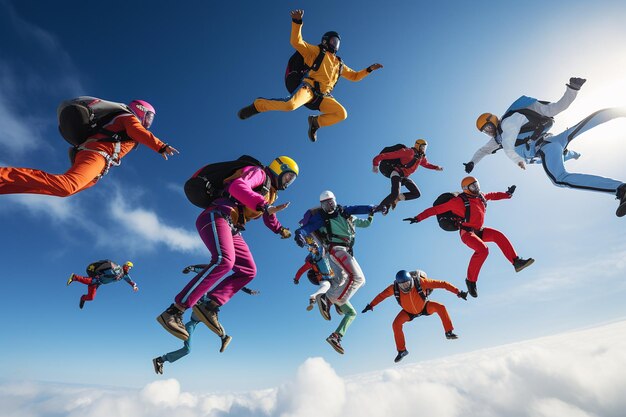 Skydivers forming a formation against the sky