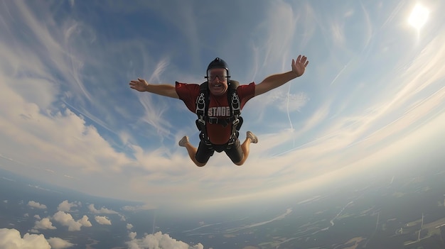 Photo skydiving is an extreme sport that involves jumping from an aircraft and free falling for a period of time before deploying a parachute